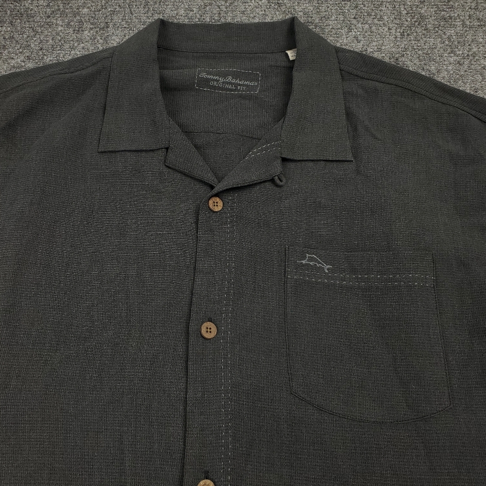 Tommy Bahama Island Zone Silk Camp Shirt Mens XL Charcoal Gray Hawaiian Beach - Picture 4 of 9